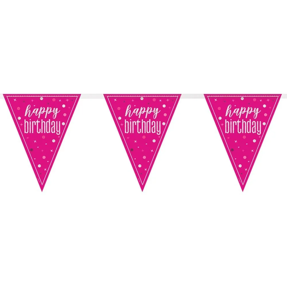 Discount Unique UK Inc t/as Unique Party Vimpelguirlande Happy Birthday Lyserød/Sølv