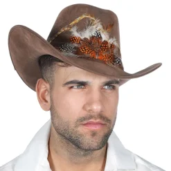 Wilbers Karnaval B.V. Western Cowboyhat Brun med Fjer - Kostumetema|Hatte